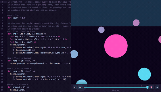 Editing a value in the live editor grows the orbs on screen instantly — no reload